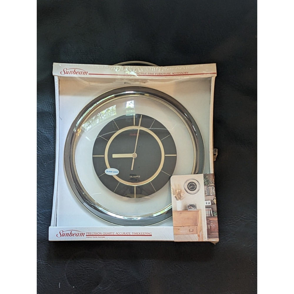 1980 Sunbeam Round Gold Nickel Glass Quartz Analog Wall Clock 882-1744 NEW